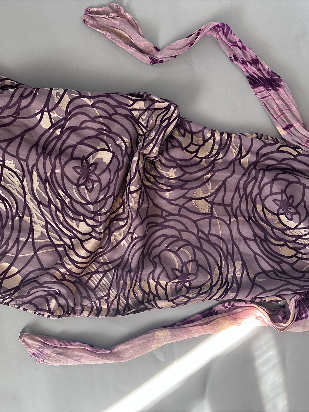 Vintage Floral Silk Long-Sleeve Dress in Mauve - Picture 4 of 11